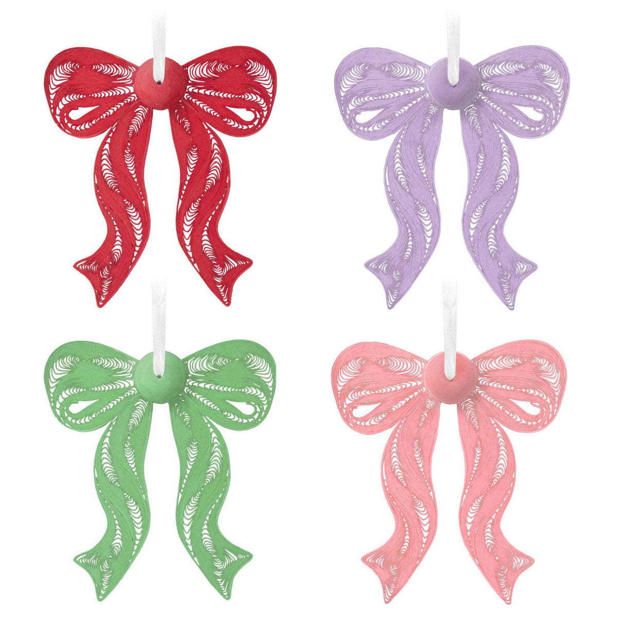 Elegant Bow Quilled Paper Hallmark Ornaments, Set of 4