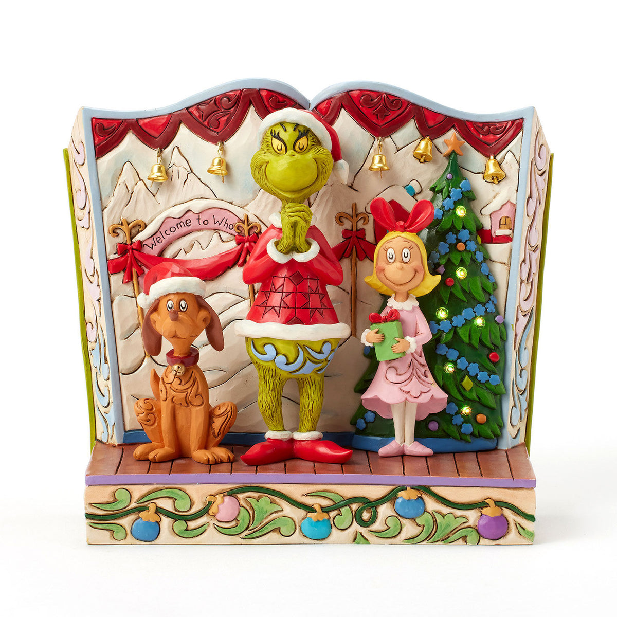 Jim Shore Grinch and Friends Light-Up Storybook Figurine, 6.2"