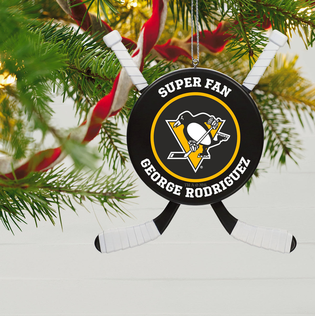 NHL Pittsburgh Penguins® Hockey Personalized Ornament, Custom Text