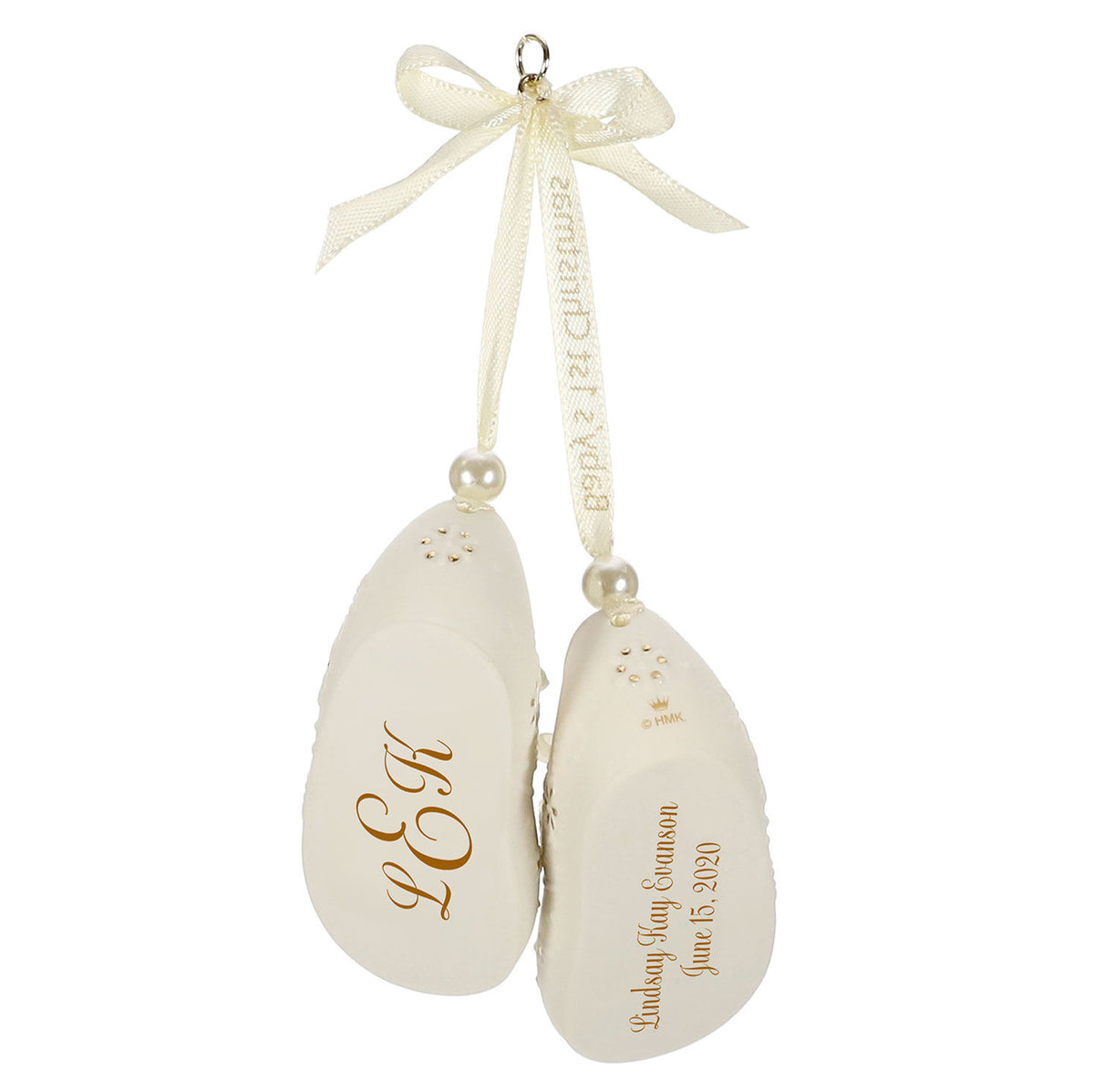 Baby’s First Christmas Monogram Booties Porcelain Personalized Ornament, Custom Text