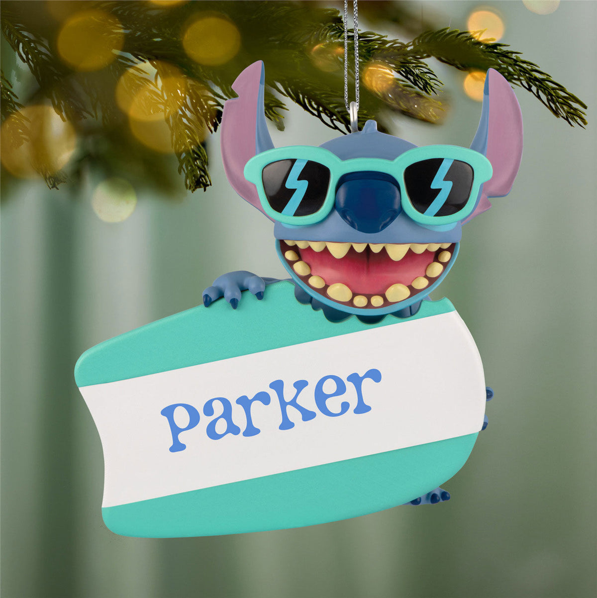 Disney Stitch With Surfboard Personalized Ornament, Custom Text