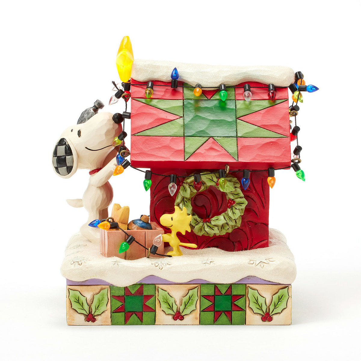 Jim Shore Peanuts Snoopy Decorating Doghouse Light-Up Figurine, 6.3"