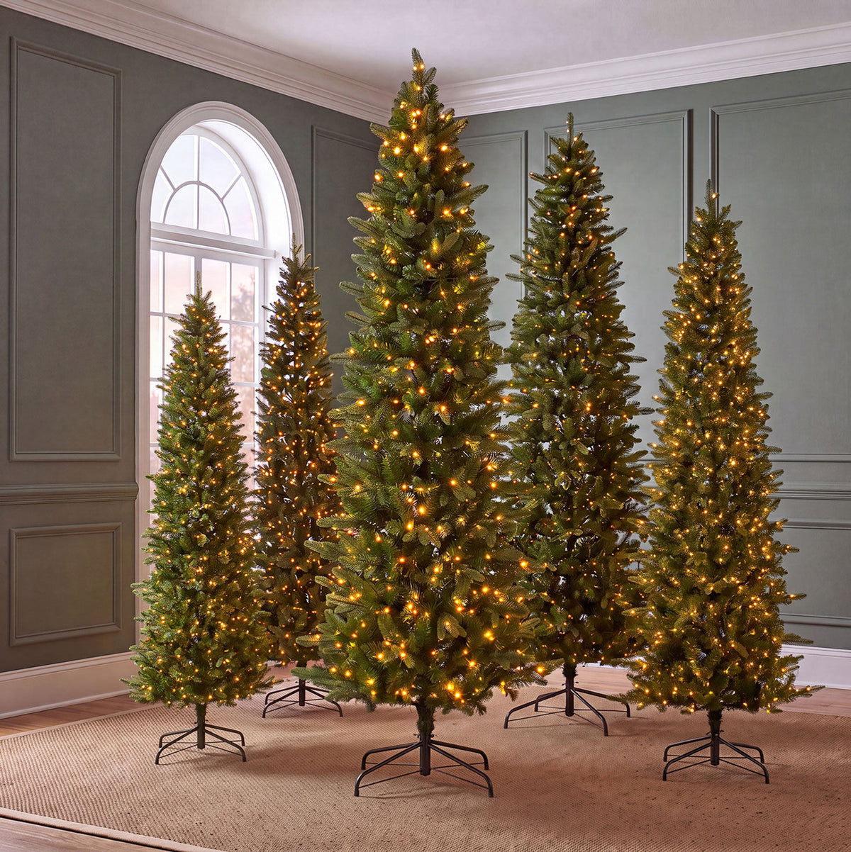 12 ft Pre-Lit Natural Cut Narrow Saginaw Spruce Christmas Tree with 1100 Color-Changing LED Lights