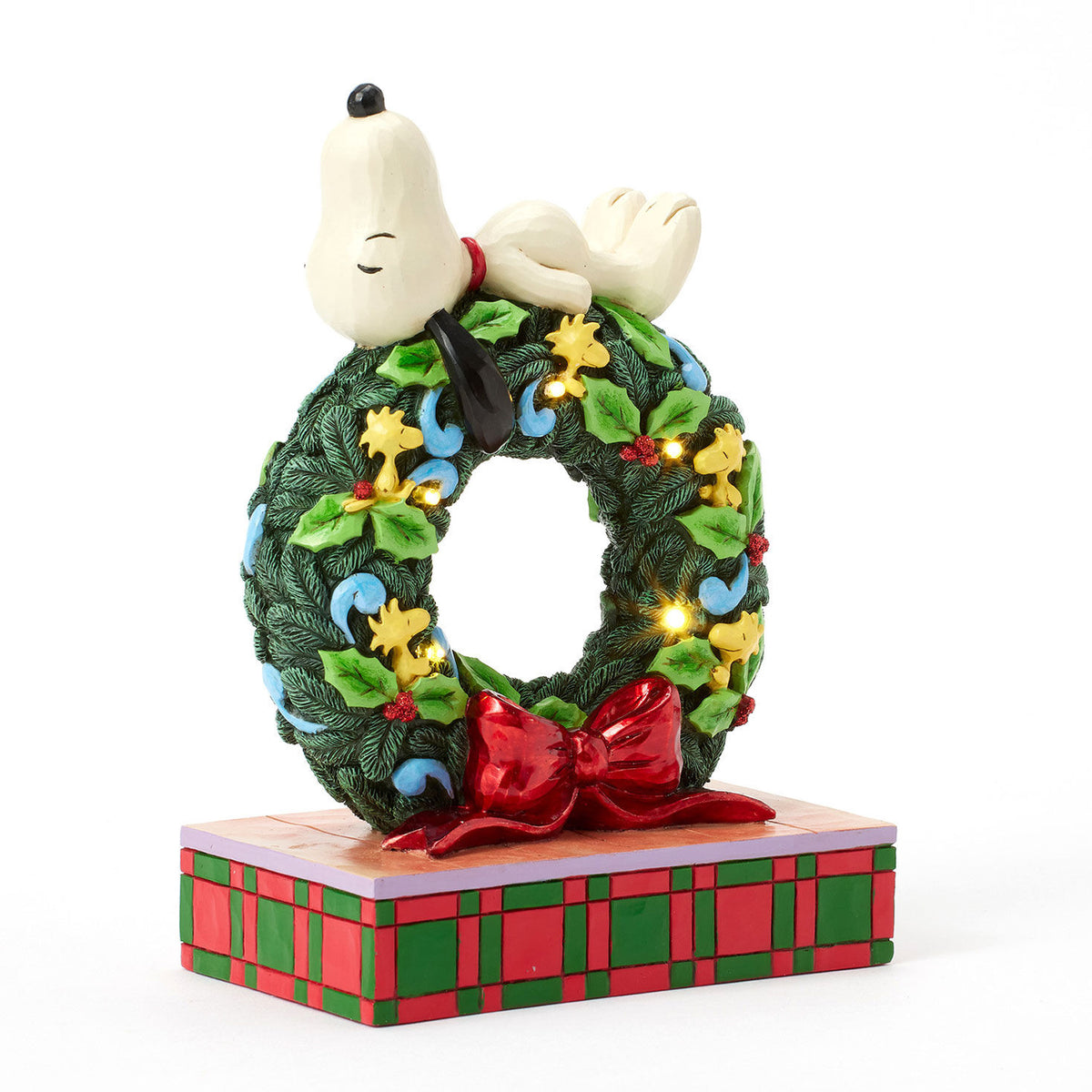 Jim Shore Peanuts Snoopy Sleeping on Light-Up Wreath Figurine, 7.13"