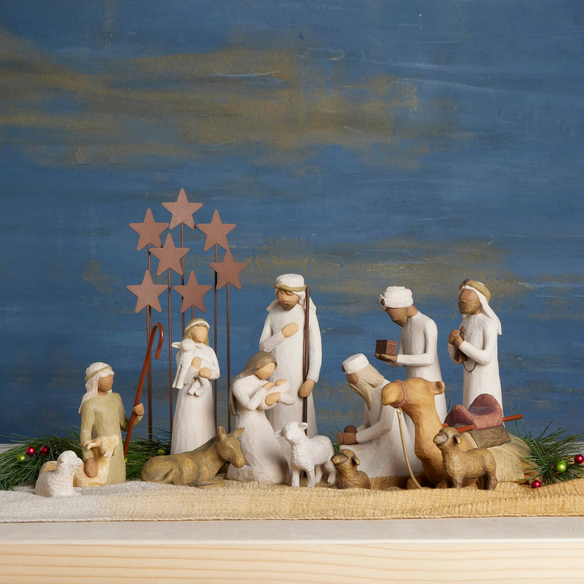 Nativity Starter Figures plus The Three Wisemen and Metal Stars, 14-piece Set
