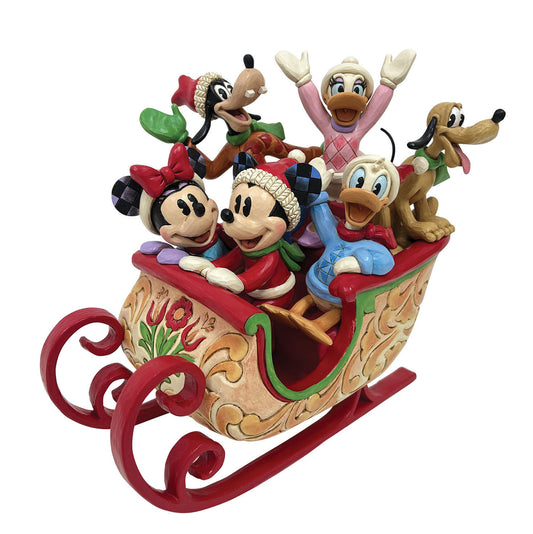 Jim Shore Mickey Mouse and Friends Sleigh Ride Figurine, 8"