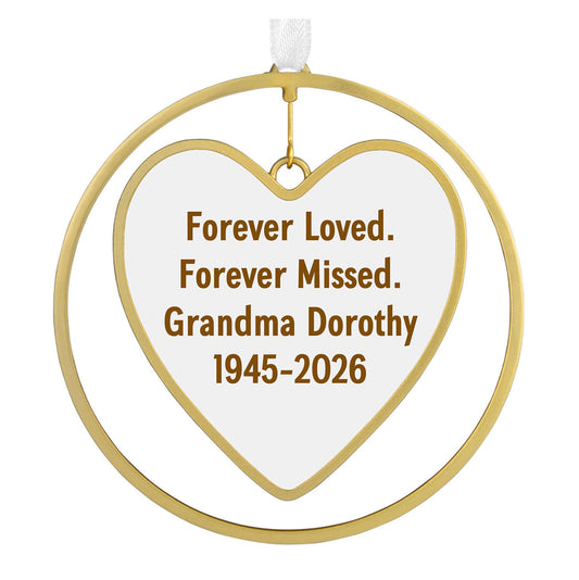 Gold Heart Metal Personalized Ornament, Custom Text
