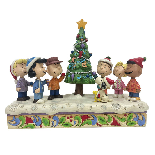 Jim Shore Peanuts Gang With Light-Up Musical Christmas Tree Figurine, 8"