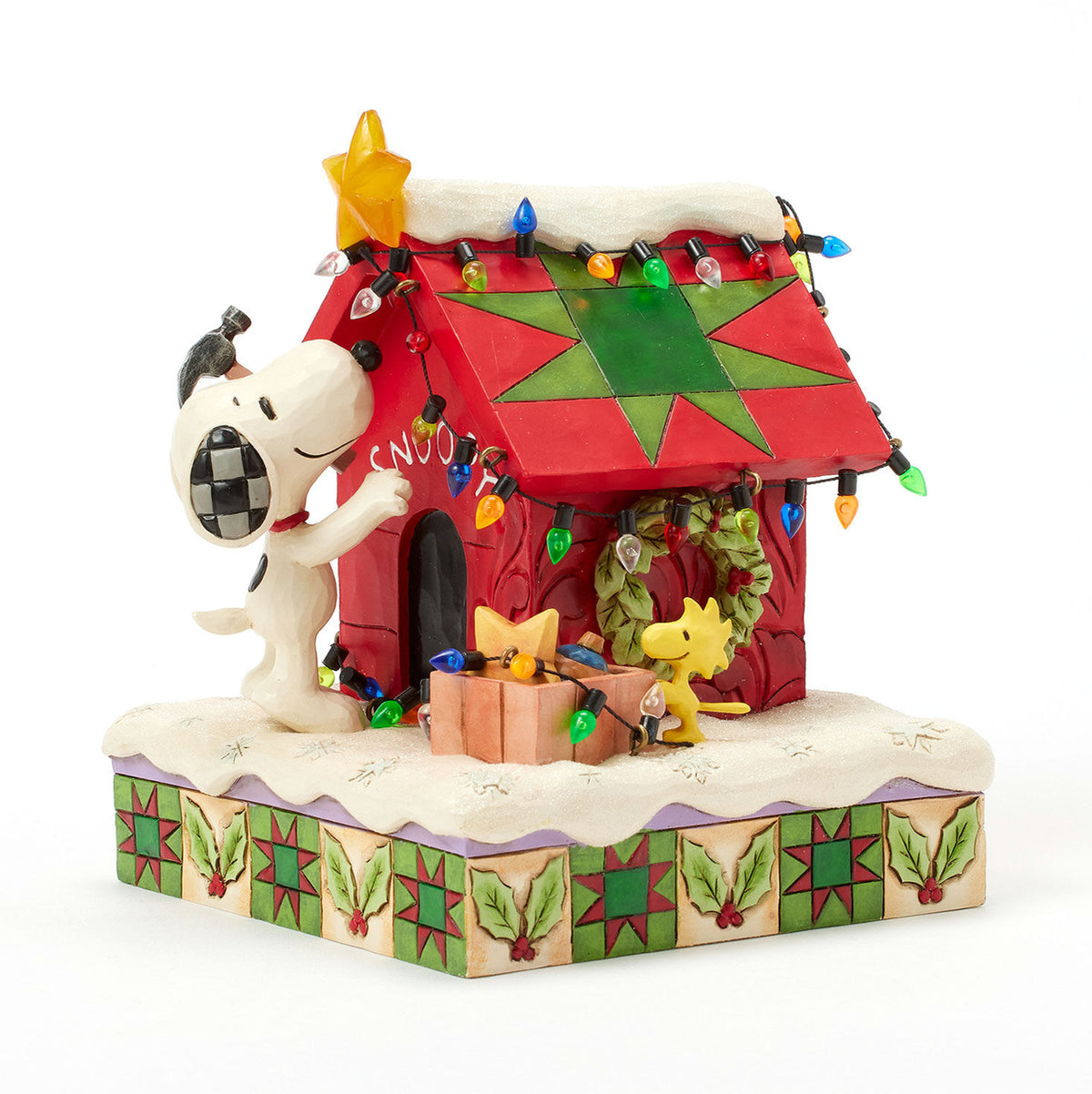 Jim Shore Peanuts Snoopy Decorating Doghouse Light-Up Figurine, 6.3"