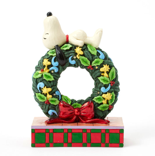 Jim Shore Peanuts Snoopy Sleeping on Light-Up Wreath Figurine, 7.13"