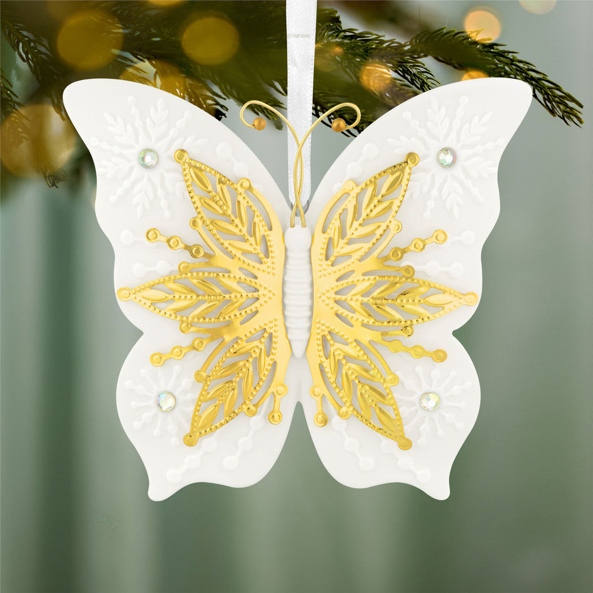 10th Anniversary Brilliant Butterflies Porcelain and Metal Ornament