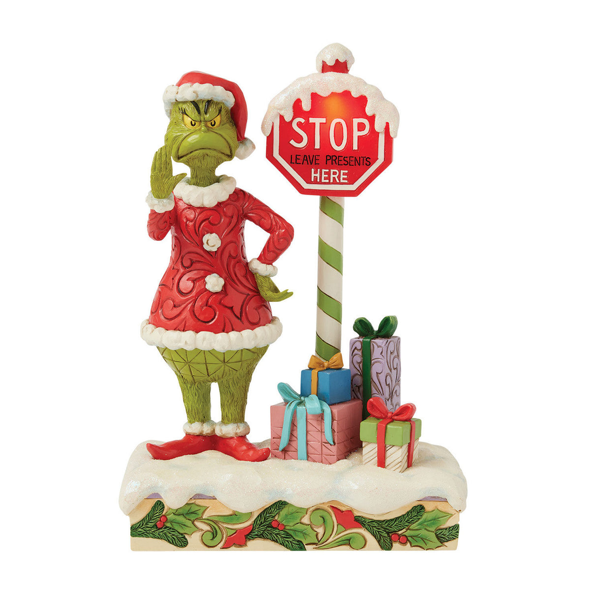 Jim Shore Grinch by Light-Up Stop Sign Figurine, 9.3"