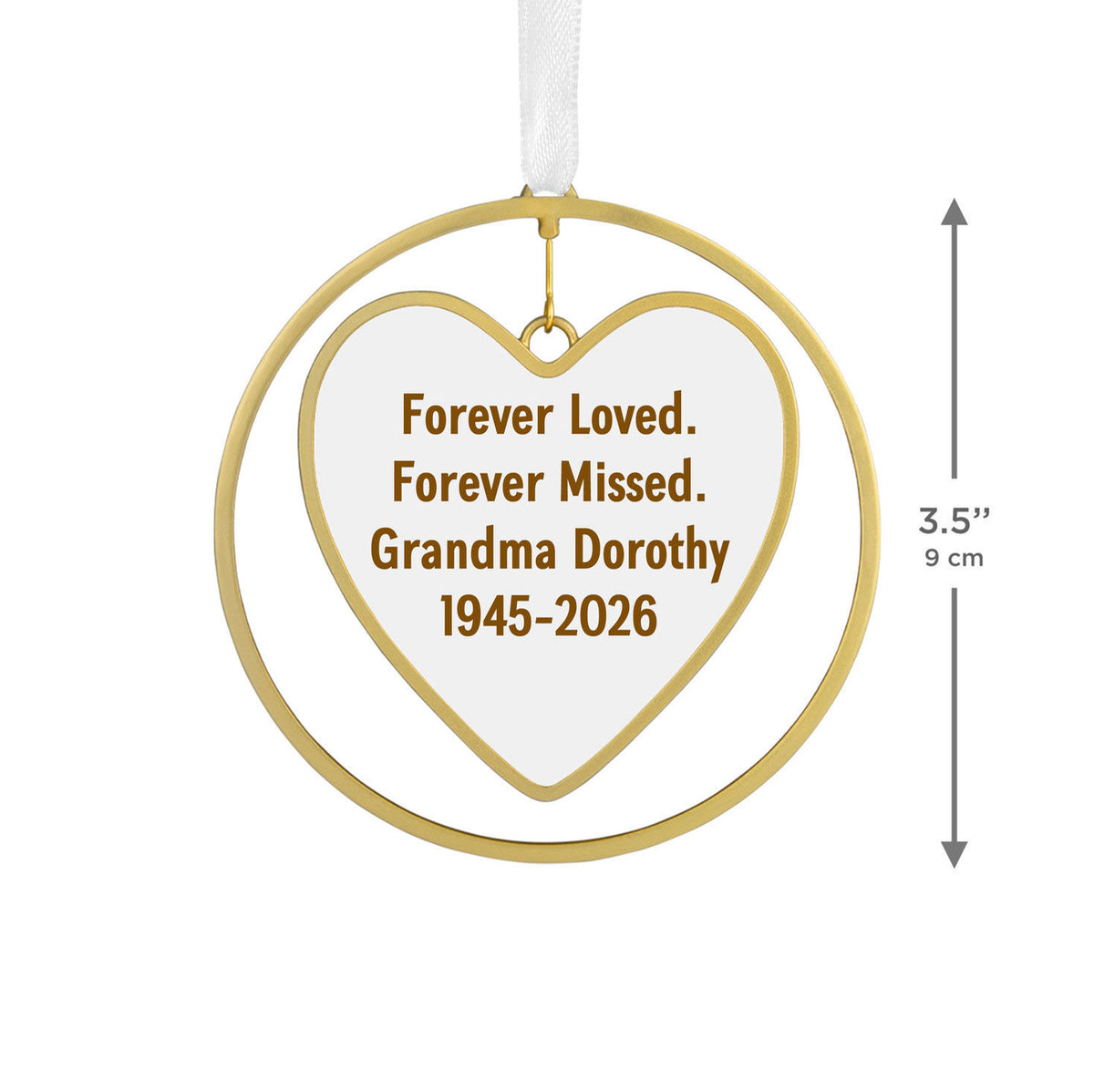 Gold Heart Metal Personalized Ornament, Custom Text