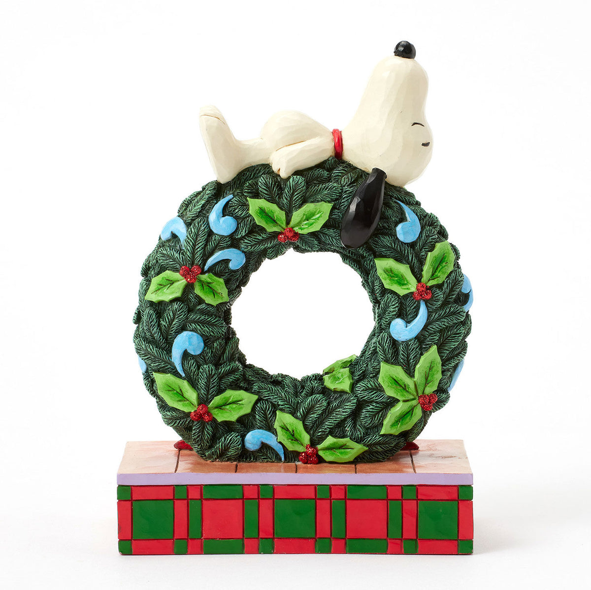 Jim Shore Peanuts Snoopy Sleeping on Light-Up Wreath Figurine, 7.13"