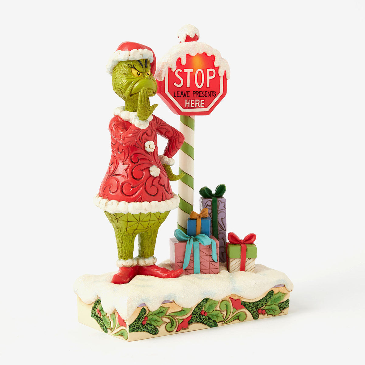 Jim Shore Grinch by Light-Up Stop Sign Figurine, 9.3"