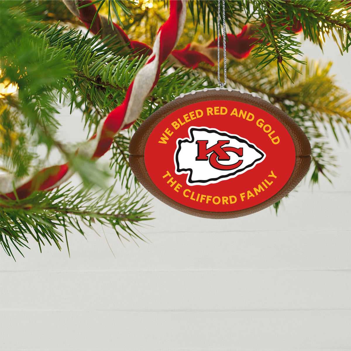 NFL Kansas City Chiefs Football Personalized Ornament, Custom Text