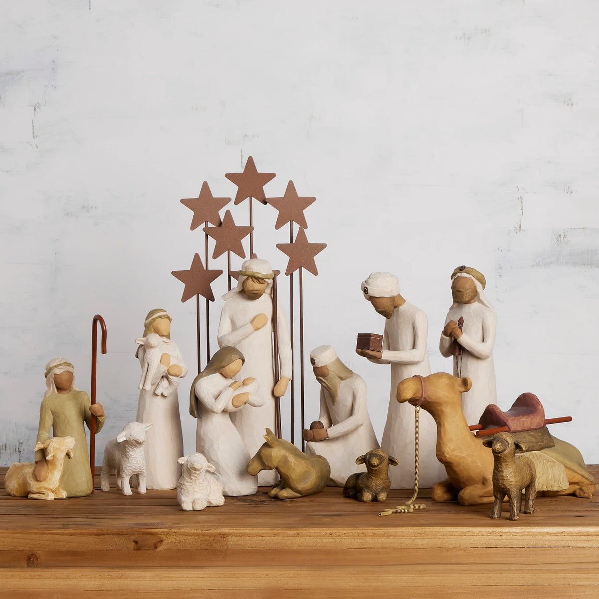 Nativity Starter Figures plus The Three Wisemen and Metal Stars, 14-piece Set